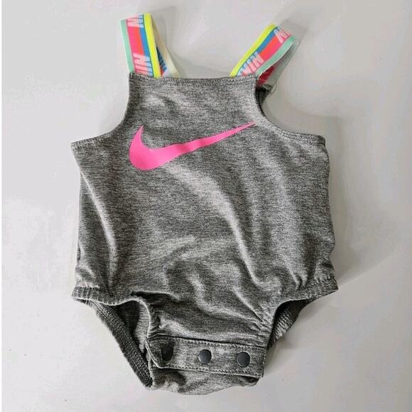 NIKE DRI-FIT BABY GIRLS 1Pc Swimsuit with Rainbow Taping straps Grey Newborn - Picture 1 of 3